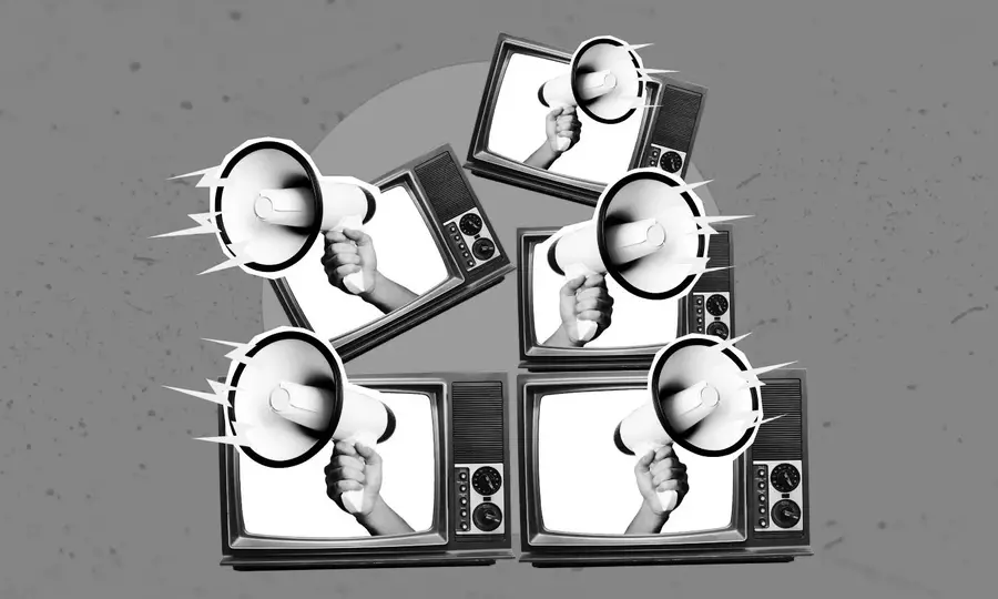 Tema propaganda Megafoner och gamla tv-apparater.
